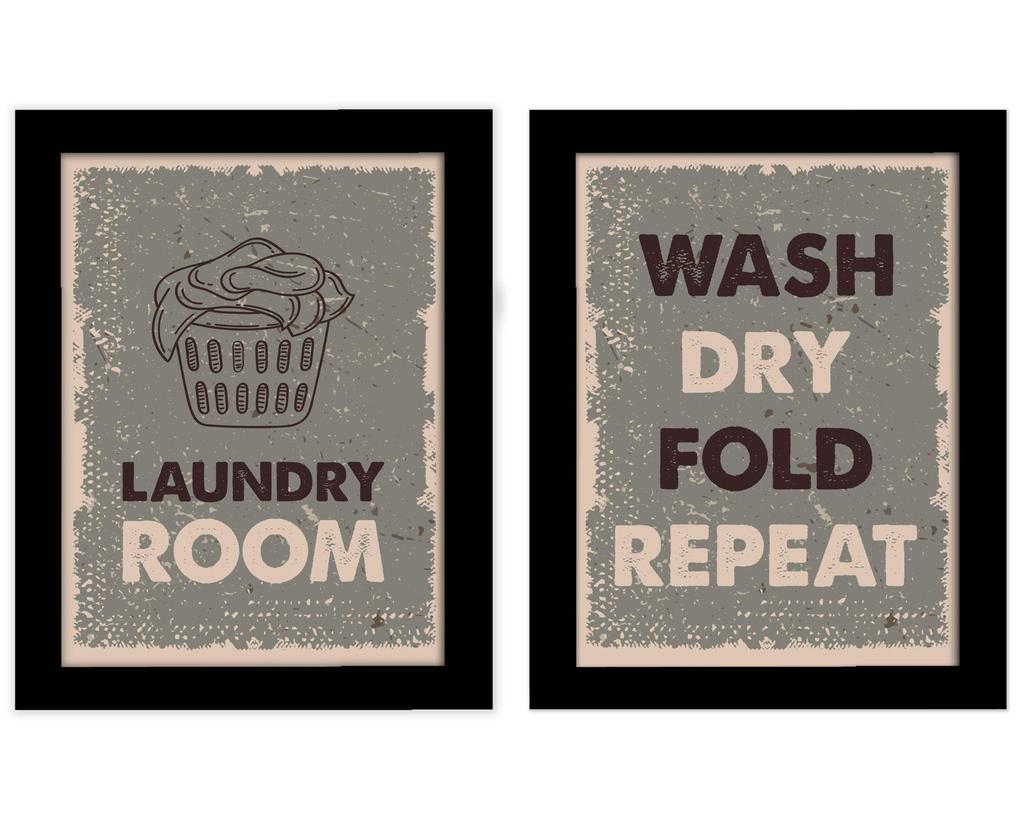 Inkdotpot 2 Piece Laundry Signs for Laundry Room Decor Wash Dry Fold Repeat Poster With Frame, Laundry Room Wall Art Signs Framed