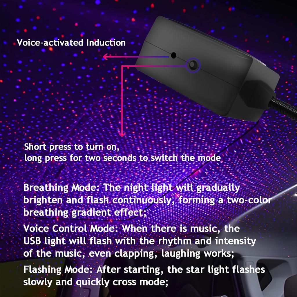 USB car led Decorative Atmosphere Lamp Roof Star Night Light Projector Adjustable Car Styling Automotive Interior Light red blue