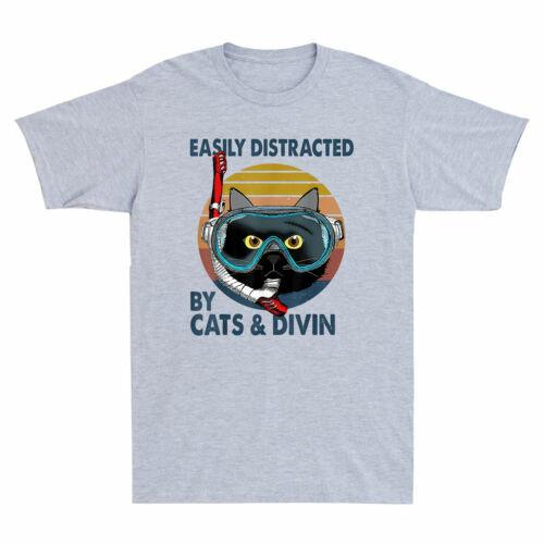 Easily Distracted By Cats And Diving Funny Cat Lover Gifts Vintage Men T-shirt XXXXL