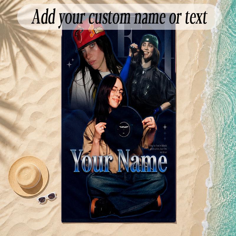 Beach TowelBillie Eilish Custom Name Text Personalized Soft Towel for Beach Pool Indoor Home Decor Gift