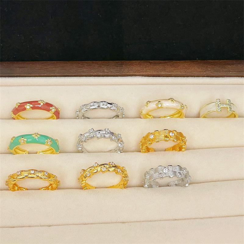 Dripping Oil Flower Brushed Medieval Open Ring Retro Court Style Niche Design High-End Ring Woman