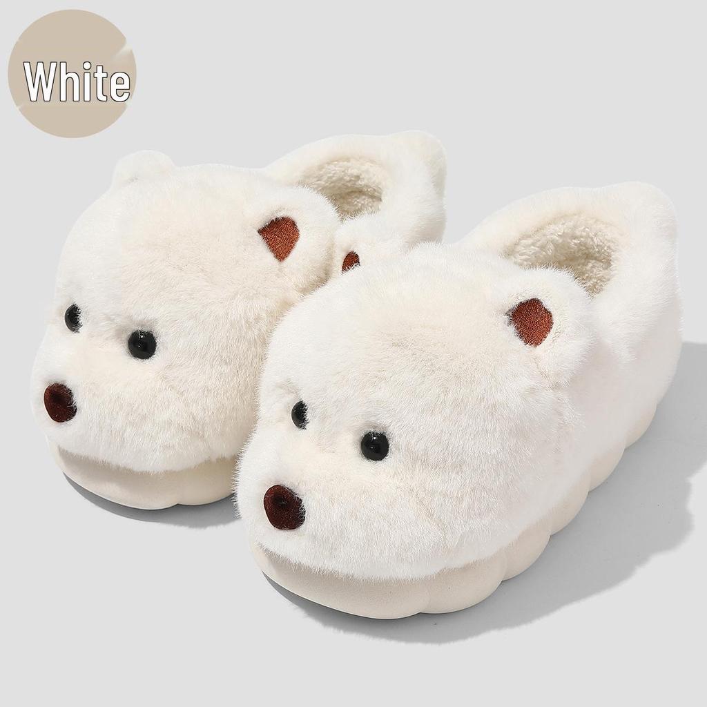 Plush Bear Cotton Slippers: Soft, Warm Autumn/Winter Home Shoes for Men & Women