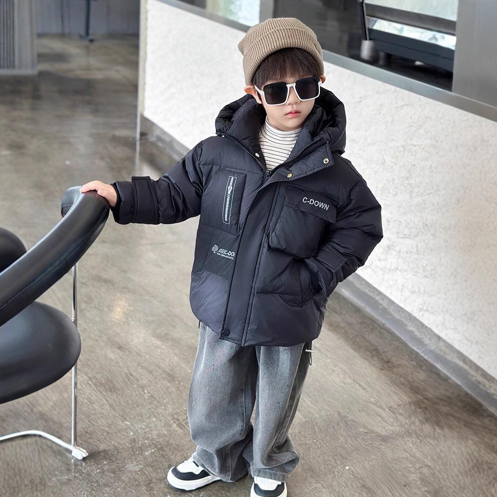 

2024 Boys Korean Style White Duck Down Jacket, Winter Warm Coat for Small & Medium Kids 130 cm чёрный