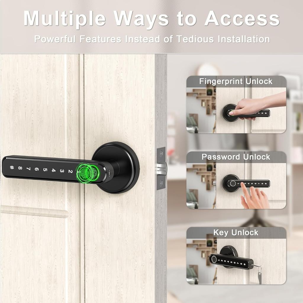 IRONZON Fingerprint Door Lock Door Knob with Keypad Keyless Entry Door Lock with Handle for Home Hotel Apartment Bedroom