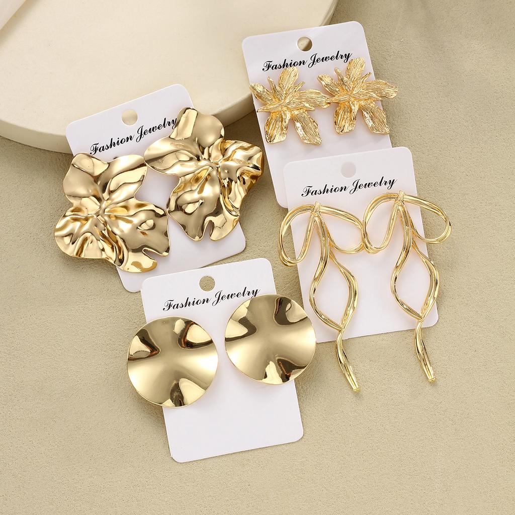 4 Pairs Fashion Bow Flower Earrings Set For Women Vintage Gold Color Stud Hoop Earrings Jewelry Party Daily Wear Gift 2026 New