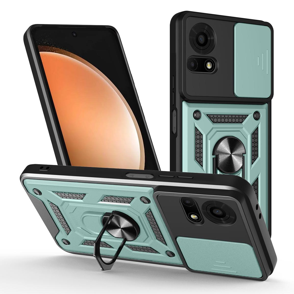

For TCL 50 LE Case with Slide Camera Lid PC+TPU Kickstand Phone Cover Green