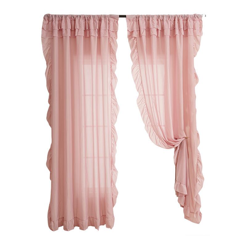 Solid Color Curtain Curtain Finished Product, Simple Wind, Solid Color Ruffle Leaf Edge, Light-Transmitting Thin Window Screen