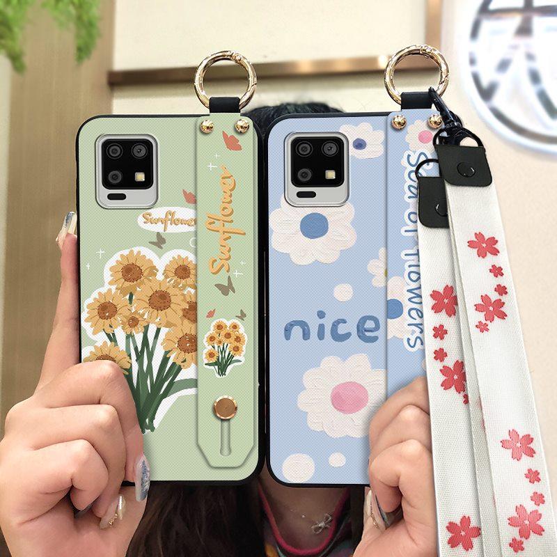 Durable Back Cover Phone Case For Sharp Aquos Zero6/Aquos Air Soft Case Flower Kickstand Wrist Strap Anti-dust Lanyard