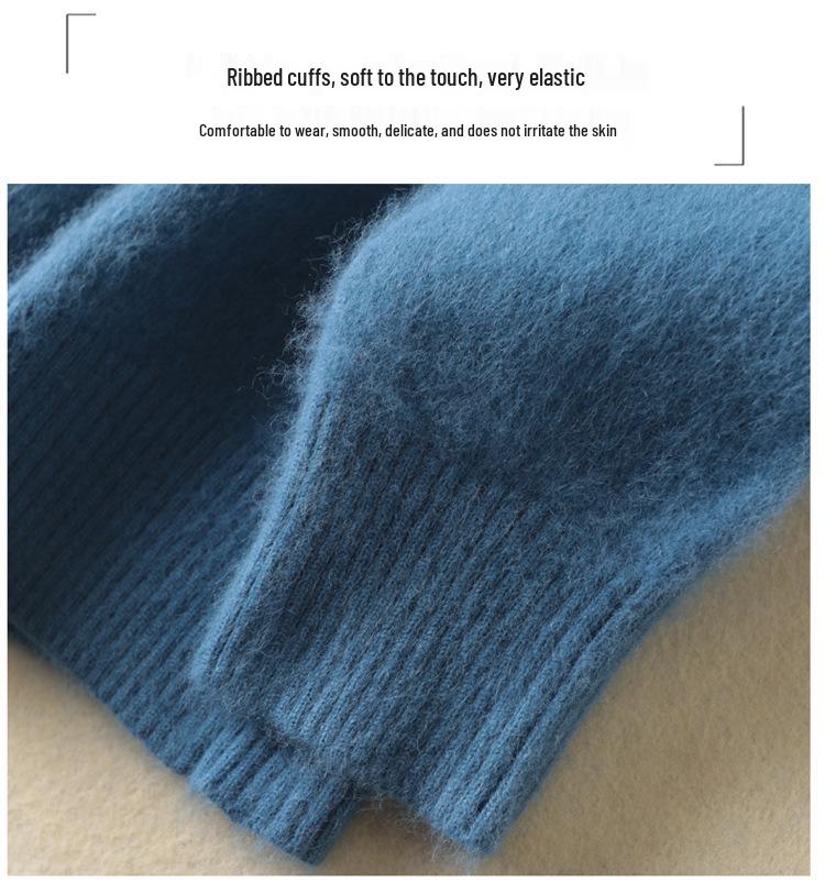 Women's Cashmere High Neck Sweater, Loose Fit, Short Mink Velvet Knit, Base Layer Wool Pullover for Autumn and Winter.