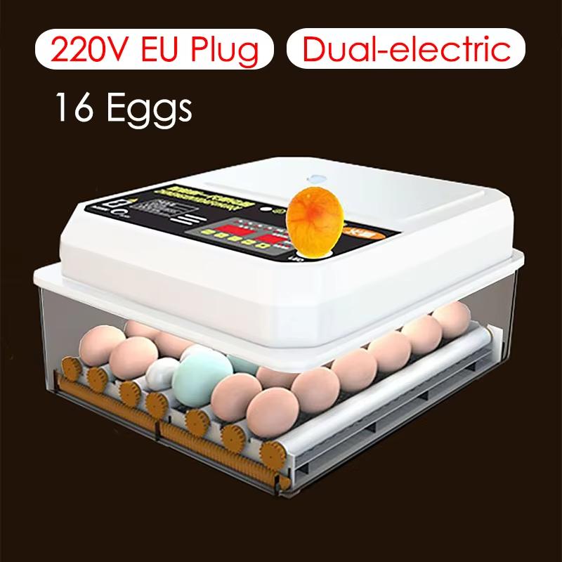 16 Eggs Dual-Electric Mini Household Brooder for Chicken Goose Duck Birds Farm Poultry Fully Automatic Turning Egg Incubator