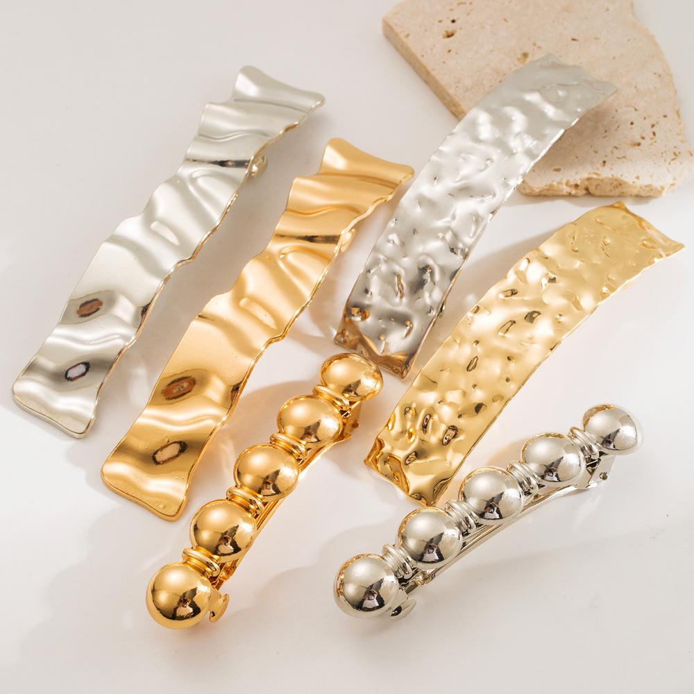 Korean Style Metal Alloy Geometric Square Oval Spring Clip Edge Design Concave and Convex Hair Accessories