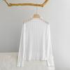 Women Sunscreen Tops Half High Collar Long Sleeve Perspective Mesh Tops Lace Lines Texture Blouse Daily Wear