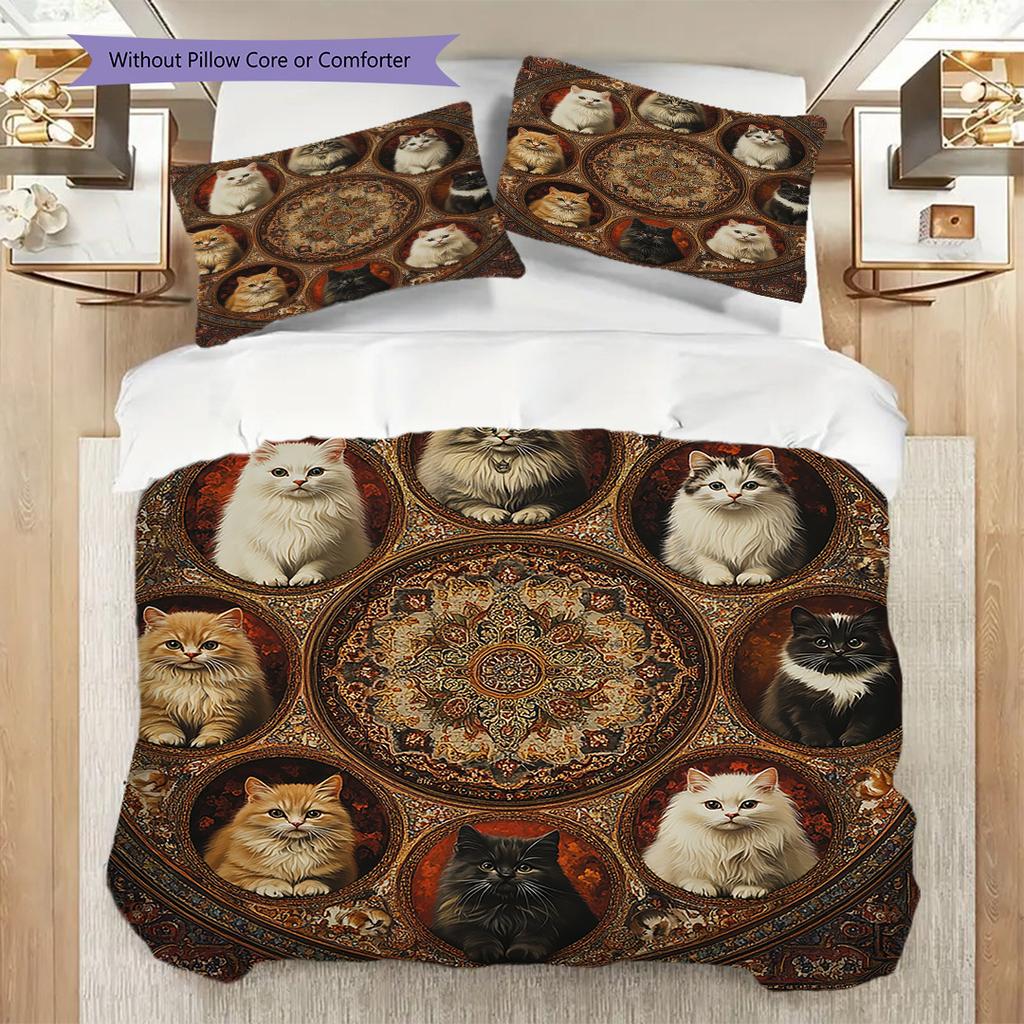 Kätzchenmuster Bettwäsche Steppdecke Set Bettbezug Kissenbezug Heimdekoration Geburtstagsgeschenk (1 Bettbezug + 2 Kissenbezüge, ohne Füllung)