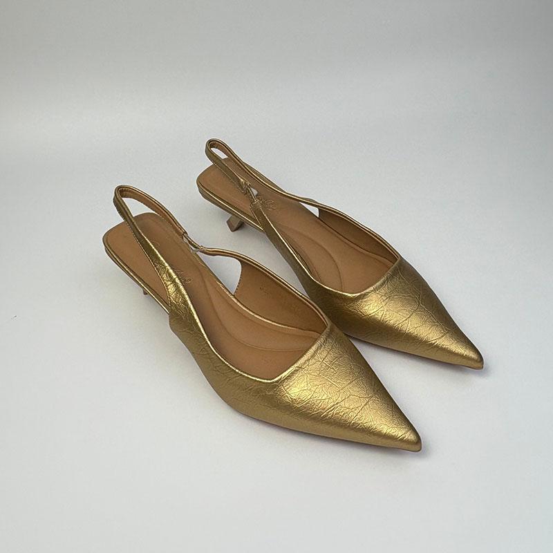 Fashion Fashion Silk Women Medium Heels Sandals Shoes Female Pointed Toe Footwear Shallow Ladies 3.5CM Heels Sandals Slip On Shoes Pumps