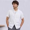 Men's Short-Sleeved Cotton Linen Shirts Summer Breathable Solid Color Casual Beach Style Plus Size Tops