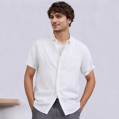 Chemises à Manches Courtes en Coton Lin pour Homme Été Respirantes Couleur Unie Décontracté Style Plage Grandes Tailles Hauts