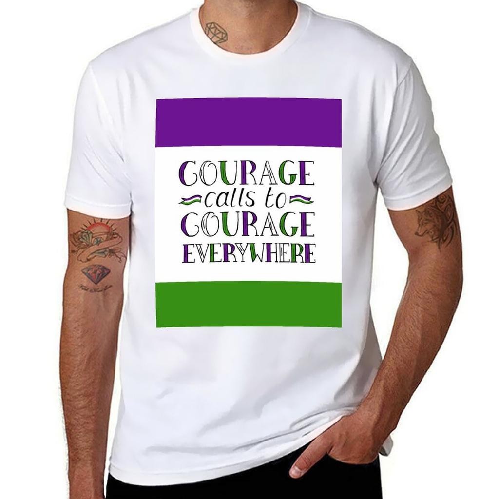 Suffragette Quote Courage Calls To Courage Everywhere On Suffragette Flag Colours Tshirt High Elasticity Sports Tshirt