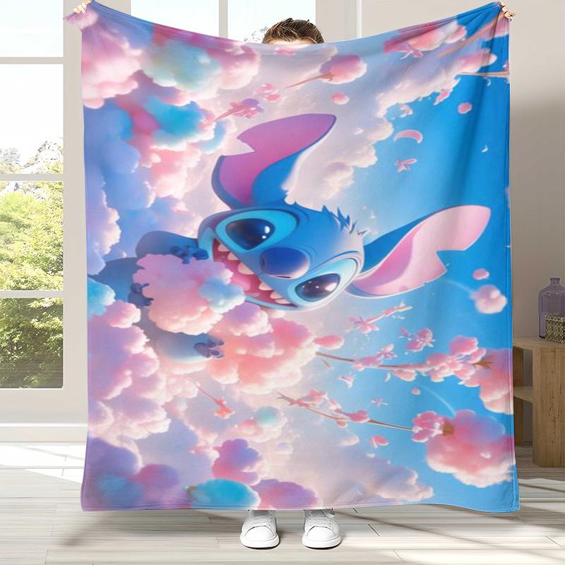 Kawaii S-Stitch Cartoon Flannel Blanket,Ultra Soft Warm Plush Throw for Home Bedroom Bed Sofa Cover Camping Picnic Gift Kids