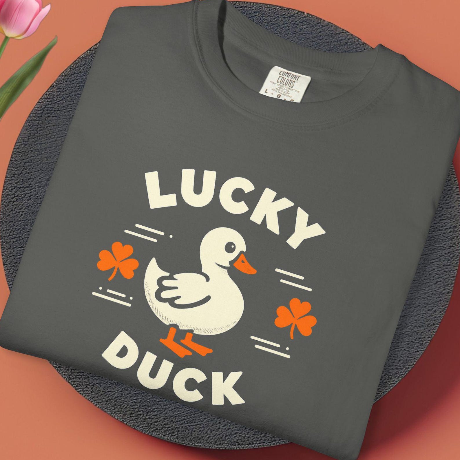 Comfort Colors Lucky Duck Shirt, St Patricks Day Duck Tee, Retro Lucky Clover T shirt, Funny Irish Duck Shirt S