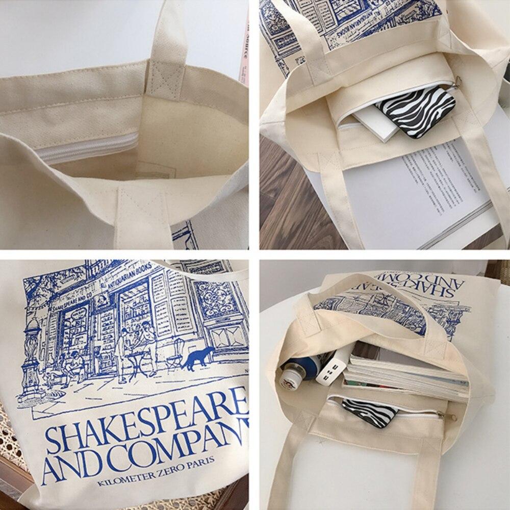 Cheap Women Canvas Shoulder Bag Shakespeare Print Ladies Shopping Bags