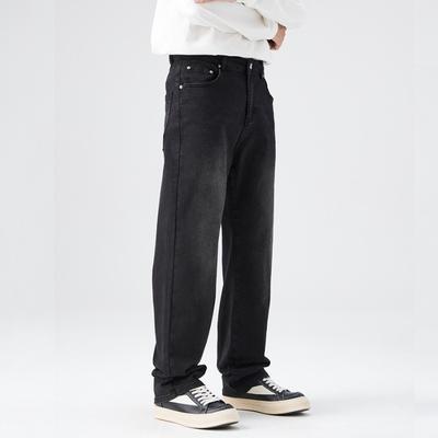 High Street Black Gray Spring New Jeans Men's American Retro Straight-Piece Slim Pants