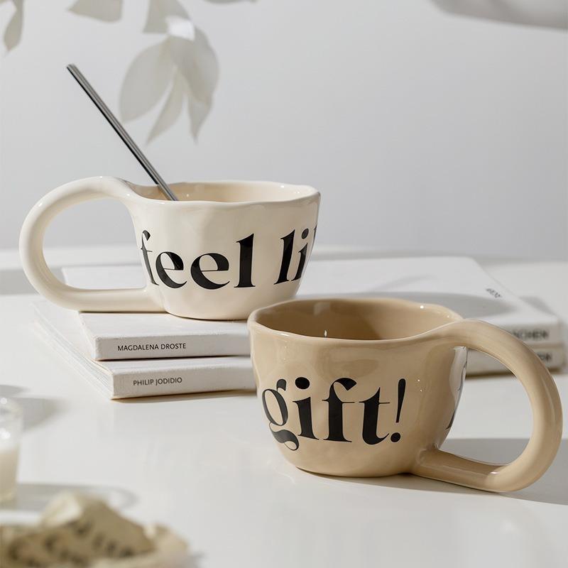 350ml Large Capacity Ceramic Mug Hand Pinched Big Ears Home High Value Water Cup Milk Coffee Cup Couple Pair Gift Cup