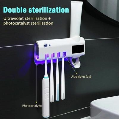 Solar Energy UV Light Toothbrush Sterilizer Holder Automatic Toothpaste Squeezers Dispenser for Home Bathroom Shower Storage