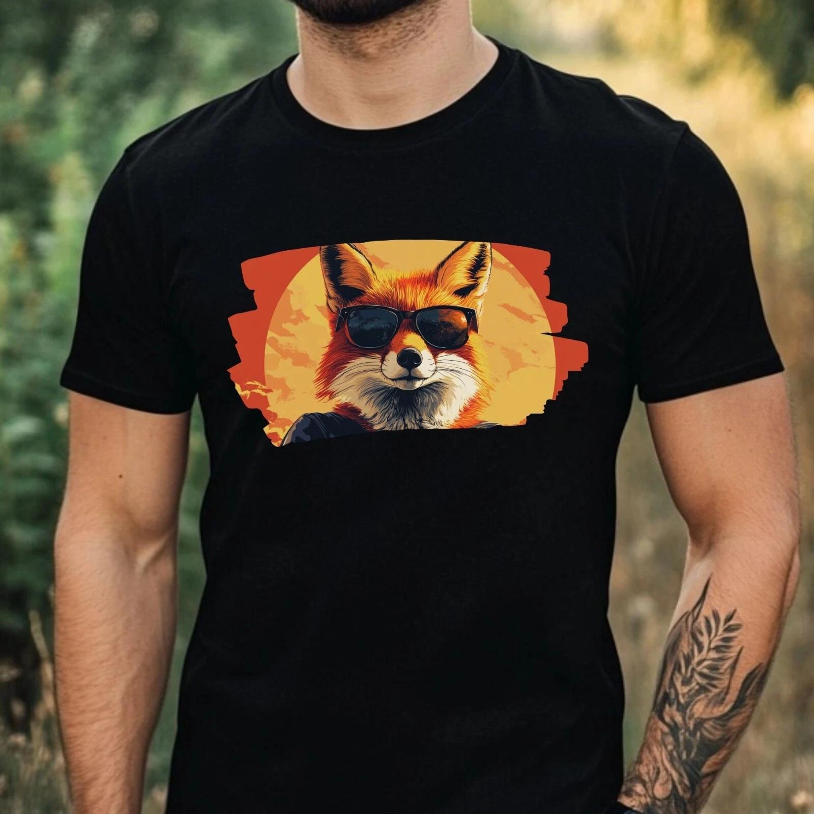 T-Shirt Herren Fuchs mit Sonnenbrille Motiv Baumwolle Größe XS bis 5XL XXXXL