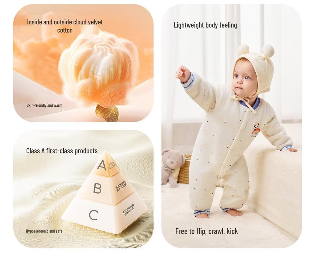 Jingqi Baby Quilted Snap-Front Romper - Autumn/Winter, Thin & Warm for Newborns
