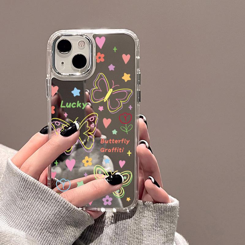 Cute Love Heart Makeup Mirror Phone Case For IPhone 17 17E 16E 16 15 Pro 11 12 14 13 Pro Max  Shockproof Bumper Cover