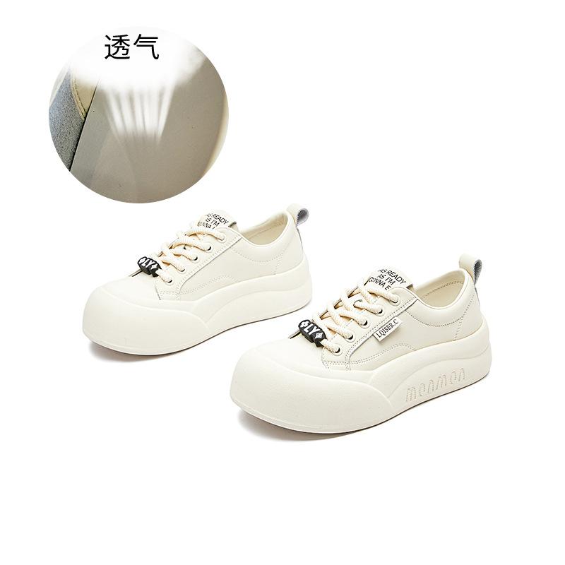 Leather Bread Shoes Women's 2025 Spring Big Head Platform Shoes Versatile Little White Shoes Women's Casual Height-increasing Shoes Fashion Women's