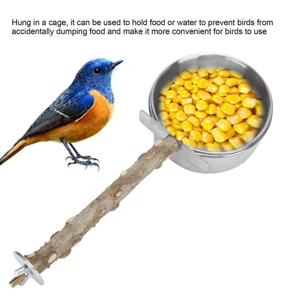 Parrots Stainless Steel Feeding Cups with Clamp Holder Birds Water Food Bowl Stand