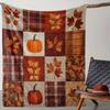 1pc Flannel Blanket Soft And Warm, Suitable for All Seasons, with Autumnal Plaid And Pumpkin Leaf Patterns, Available In Red/Orange/Beige/Black/White