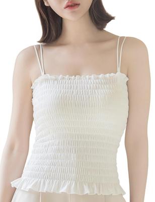 Two Hatch Shirred Bra Top with Round Cleavage Chest Prevents Wearable As a Single White Cups, Wireless, Bust, Enhancement, Concealment, Peek-Above,