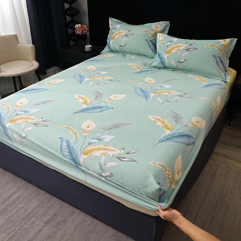 Queen Size Bedsheet 100% Cotton Fitted Sheet Brushed Bed Cover Soft Mattress Protector Sabanas Para Cama (Pillowcase Need Order)