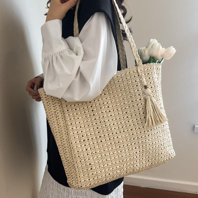 Nuova Borsa a Spalla Semplice in Paglia di Grande Capacità da Donna alla Moda e Versatile Borsa a Tracolla per la Spiaggia e per il Pendolarismo
