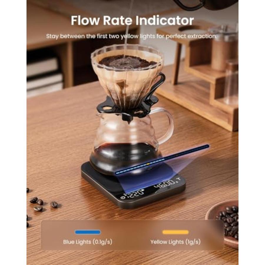 Espresso Scale with Timer Rechargeable Coffee Scale with Flow Rate Indicator 0.1g Accurate Coffee Been Scale for Pour-Over Gift