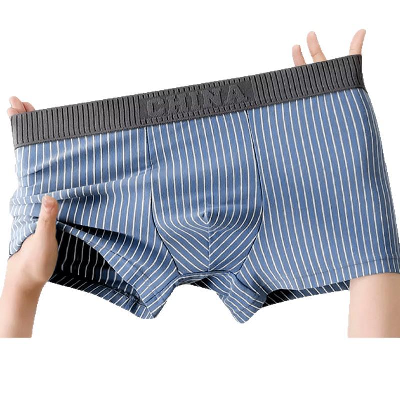 Men's Striped Cotton Boxer Briefs - Antibacterial & Breathable for All Seasons