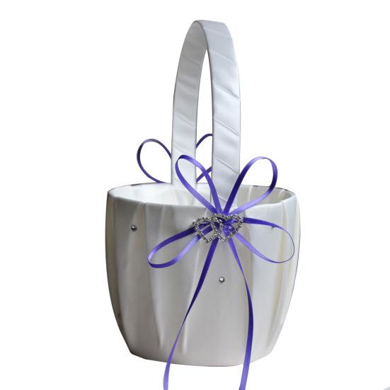 Double Heart Rhinestone Satin Ribbons Bowknot Wedding Flower Basket Home Decor
