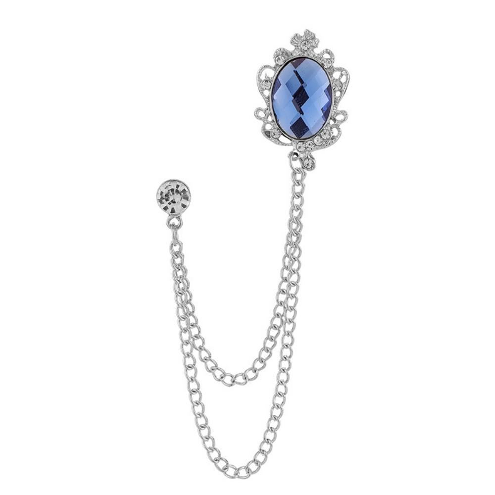 Fashion Tassel Chain Brooch Anti Discoloration Crystal Brooches Crown Gemstone Brooch Retro Shirt Collar Lapel Pins For Business