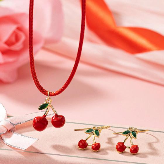 Набор серьги-подвески с вишней и масло-капельница для фруктов подходит для повседневной носки и отпуска