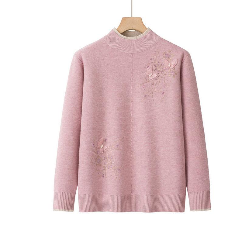New mother winter semi-turtleneck velvet thickened foreign-style sweater women s knitted sweater XL розовый