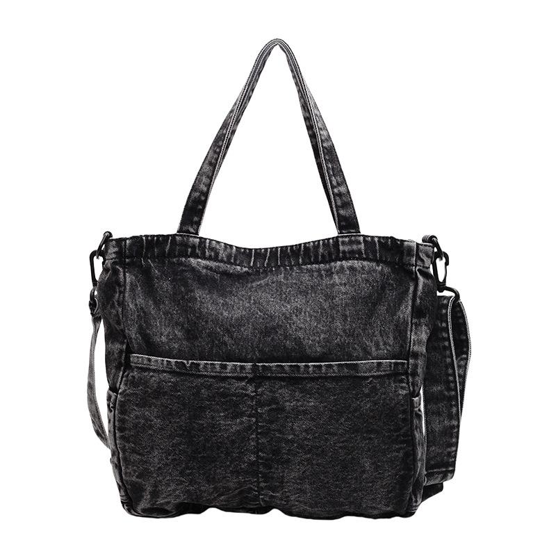Casual versatile denim handheld cloth bag women's simple texture Korean version shoulder bag large capacity fashion commuter messenger bag
