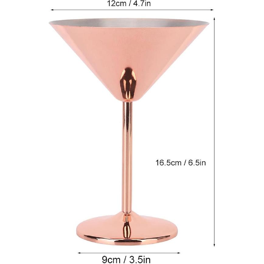 Stainless Steel Martini Glasses Set of 2, 220ml Unbreakable Metal Martini Glasses Copper Martini Glasses Stylish Cocktail Glasses Wine Goblet Martini
