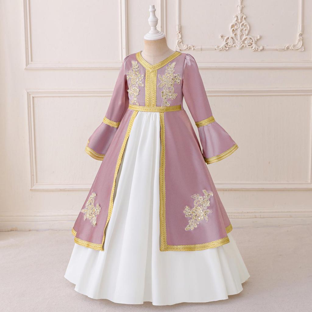 Embossed Puffy Kids' Middle Eastern Muslim Dress for Festivals and Performances