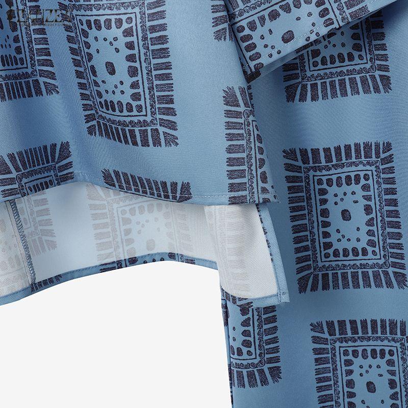 ZANZEA Women Long Sleeve Blouse and Pants Casual Print Two Piece Suit Sets