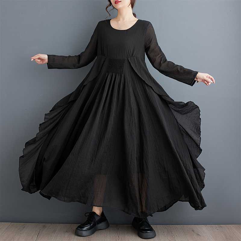 

Свободное платье с оборками и двухслойным плиссированным подолом One Size чёрный