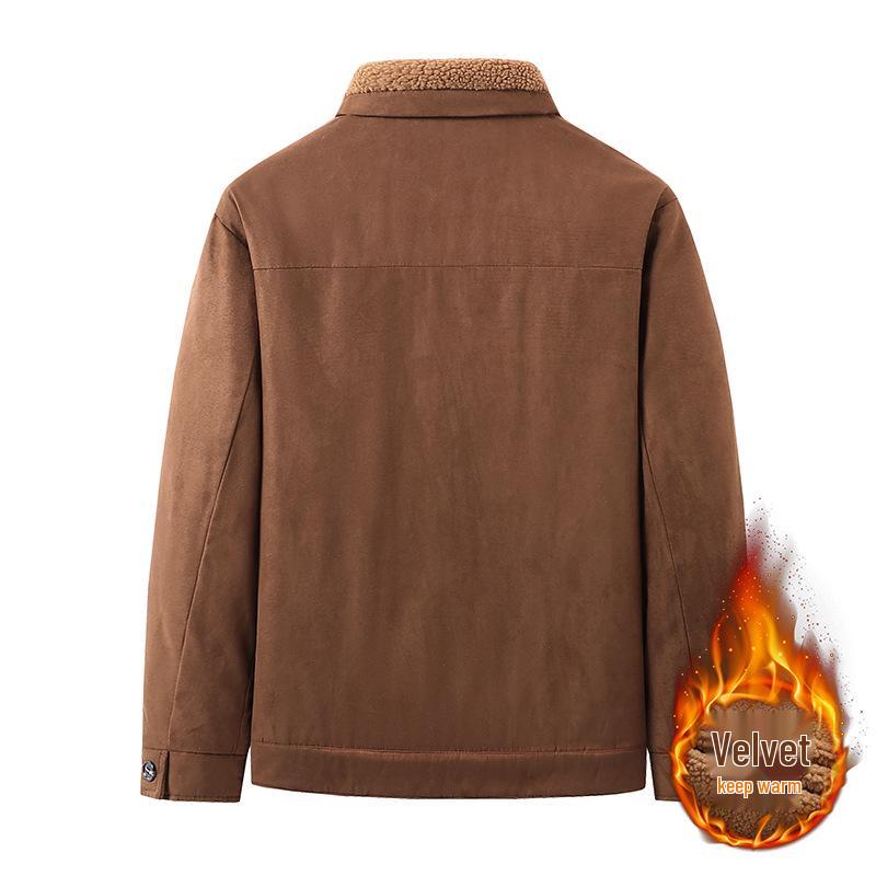 2025 Men's Suede Jacket: Lambswool-Lined Cotton Outerwear, Velvet-Thickened for Winter