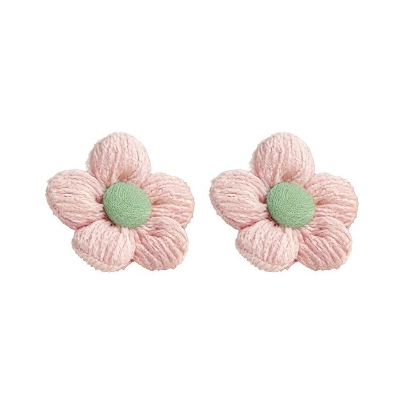 Korean Version Cloth Flower Five Petal Kids Earrings Cute Sunflower Photo Vacation Exaggerated Earrings розовый