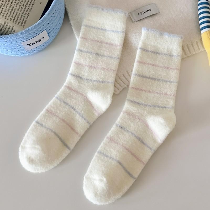 Plush Socks Thickened Warm Tube Socks Blue Home Sleeping Socks Cute Puppy Cartoon Confinement Socks